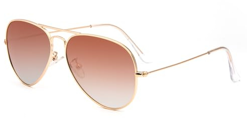 MMOWW Gafas de Sol Polarizadas de Moda Metálicas Clásico Retro para Mujeres y Hombres, con Protección UV400 Ideal Para Conducir, Pescar, Hacer Senderismo y Viajar (Dorado - Marrón Caramel)