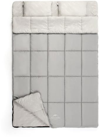 Naturehike Doppelter Schlafsack Ultraleichter Schlafsack aus Baumwolle mit 2 Kissen und Rucksack für Camping, Autofahrten und Familiengebrauch (Grau)