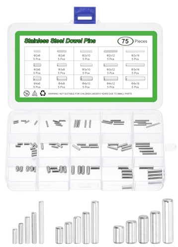 sourcing map 75Pcs 1 Set of 15 Sizes Dowel Pins 304 Stainless Steel Support Shelves Pegs Fasten Elements Assortment Kit, Silver