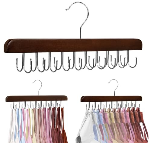 HOUSE DAY Belt Hanger for Closet 1 Pack, 20 Hooks Bra/Tie/Tank Top Hanger, Space Saving Hangers Storage Max 20 Belts/Ties, Sturdy Wooden Belt Rack Closet Accessories