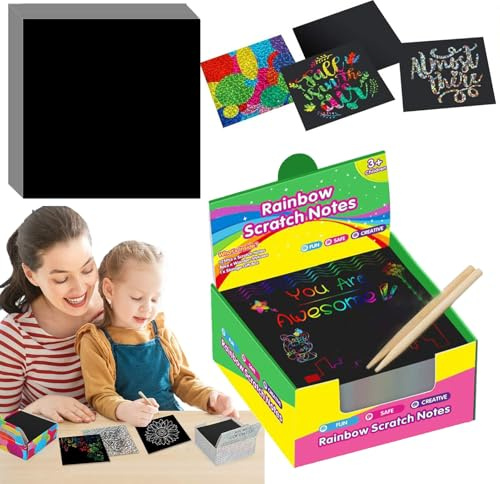 Zopoee Papier À Gratter Noir pour Feuilles À Gratter Noires Cartes De Notes,Planche Dessin pour Filles Et Garçons Partir De 3 Ans, Arts Et Artisanat pour Anniversaire, Halloween, Jeux De Fête De Noël
