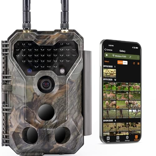 Meidase P300 Caméra de Chasse, WiFi Bluetooth 50m Portée de Connexion, Double Antenne, 64mp 1296p, Vision Nocturne, Activation Mouvement, Ip66 Etanche, Transfert App, Surveillance Extérieure