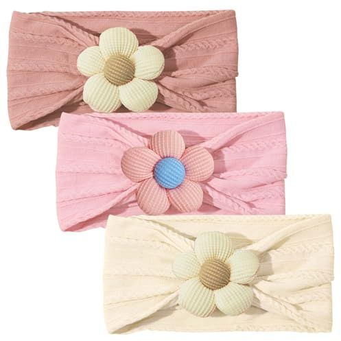 LECTNORE Baby Hårband Blommor 3-pack, Mjuka och Elastiska Hårband för Nyfödda och Småbarn, Flicka Håraccessoarer (#11#14#15)