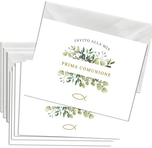 Briefzauber 12 biglietti invito Prima Comunione con 12 buste | Biglietti invito bambina & bambino | Set DIN A6 con guida per la compilazione | Vari motivi (Comunione - floreale)