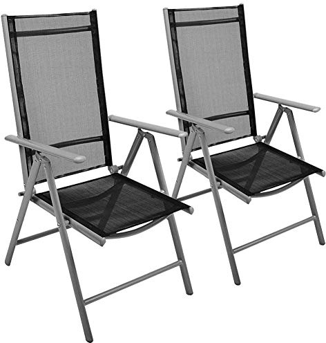 BAKAJI Set 2 Sedie Pieghevoli Struttura in Alluminio Schienale Reclinabile in 5 Posizioni con Braccioli e Rivestimento Texilene per Campeggio Spiaggia Giardino Colore Grigio e Nero (Nero)