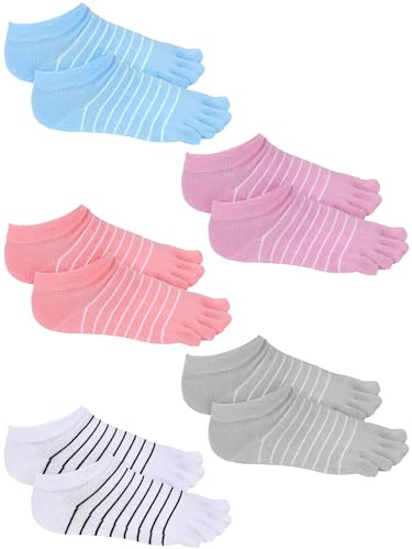 Sintege 5 Pairs Toe Socks Women Separated Ankle, Stripe, Bright Colors
