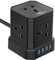 Cube Extension Lead with USB Slots, 5 Way Plug Extension with 4 USB(3.1A), KEPLUG Black Multi Plug Power Strip 2m Extension Cable,3250W/13A UK Power Socket Extension Cord for Desk Home Office Travel