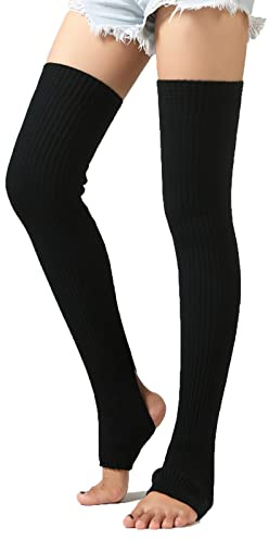 Women Girls Knitting Over Knee Socks Thigh High Footless Stirrup Leg Warmers Winter Warm Long Boot Socks Knee High Legging Thermal Long Leg Sleeve Protector for Yoga Ballet Dance