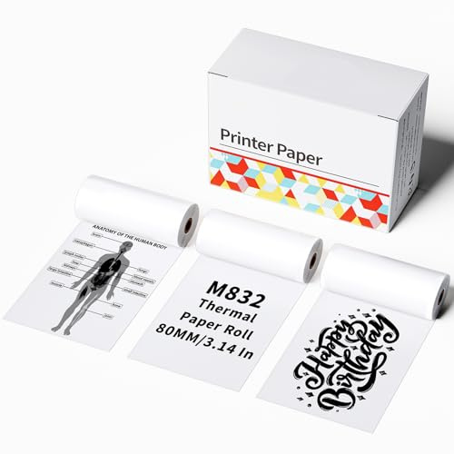 ASprink 80MM Thermal Paper Roll, Compatible with Any Brand M832 Portable Printer, Thermal Roll Paper with 3 Rolls