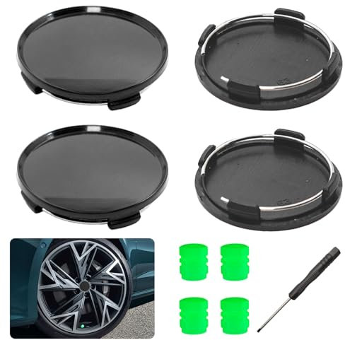 Nabendeckel 63mm 4 Stück Radnabenkappen OD 63mm ID 59mm ABS Radnabenabdeckung Nabenkappen Radnabendeckel felgendeckel Schwarz mit Schlitzschraubendreher und Ventilkappen