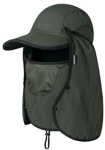 Gorra de Sol de Pesca Plegable con Solapa para el Cuello y Cubierta Facial Protección Solar Gorra de Béisbol Fresca Ajustable Cubierta Removible Sombrero para Pesca Trabajo Cazar Verde Militar