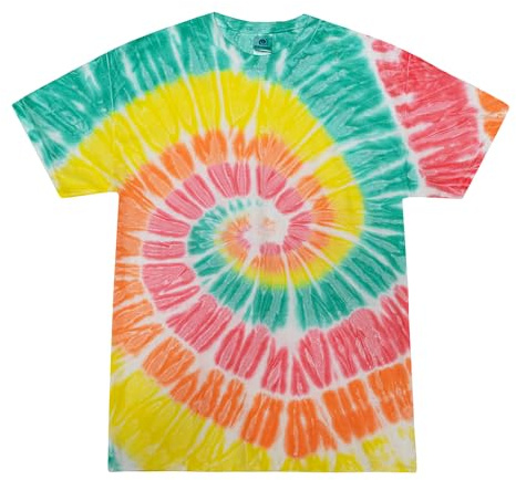 T-shirt batik unisexe – T-shirt hippie arc-en-ciel fluo pour homme et femme – Tenue de festival des années 70 – Tie Dye arc-en-ciel – En coton multicolore – Tailles S, M, L, XL, XXL, 3XL, 4XL, 5XL