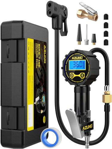 Presta Valve Adaptor with Pressure Gauge and Storage Box, 200psi Dual-Port Schrader & Presta Valve Pump, Can Check, Inflate, Deflate Bike Tire Inflator for Air Compressor for Bicycles,Motorcycles,Car