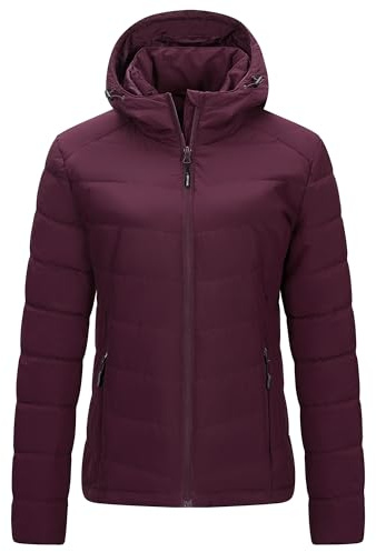 Outdoor Ventures Women's Winter Puffer Jacket Quilted Padded Coat Transitional Insulated Hooded Jackets Windproof Outerwear for Hiking Travel Skiing Wine M