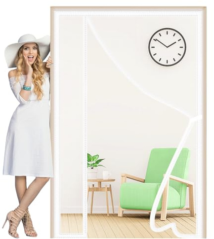Side Opening Magnetic Fly Screens 100x210cm Heavy Duty Mesh Curtain Patio Curtain Insect Mesh with Magnets Insect Protection Door No Gap for Patio Doors Balcony Bedroom White