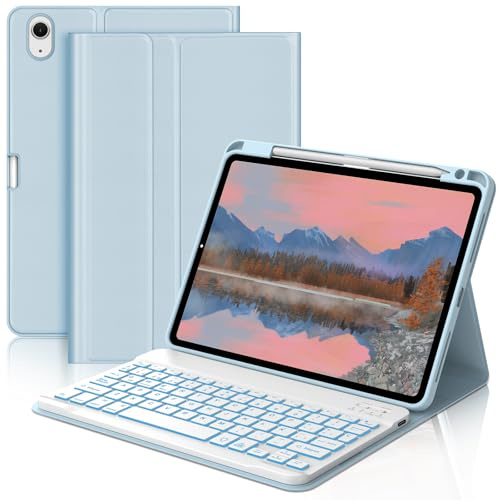 Teclado Retroiluminado para iPad Air 11 M2 2024/M3 2025, Teclado Bluetooth Magnético Desmontable con Funda TPU Protectora Delgada para Tablet iPad Air 11 Pulgadas (M2 2024/M3 2025), Azul Claro