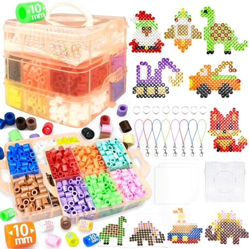 10MM Fuse Beads Kit - 12 Colors XL Fuse Beads Set with Storage Box, Pegboards, Ironing Papers and Accessories,DIY Craft Kits for Kids Age 3+, Arts and Crafts Gifts for Girls & Boys Christmas Birthday