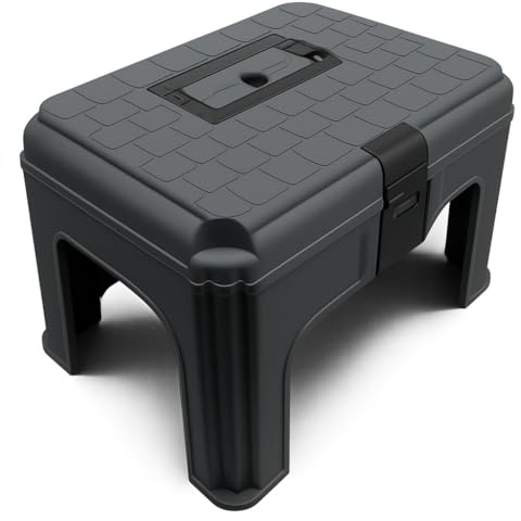 Large Tool Storage Box (Grey Plastic Step Stool Utility Case)