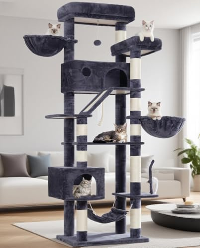Gitelsnour rascador para Gatos Grandes, árbol para Gatos de Interior de 200 cm, con Amplia Plataformas Superior, Cuevas, Hamaca, rascadores, Gris Ahumado GCT031G