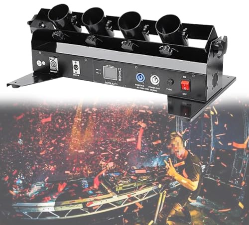 VzxCrue Lanzador Profesional De Confeti, CañóN EléCtrico De Confeti De 4 Disparos, MáQuina Sopladora De Confeti con Control Remoto/DMX, para Bodas, Discotecas, EspectáCulos