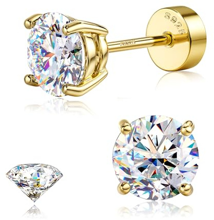 SLLAISS Moissanite Stud Earrings 925 Sterling Silver 0.07-3CTW | 14K Diamond Look Sparkle Earrings, Moissanite Flat Back Earrings for Cartilage, Helix, Conch, Hypoallergenic