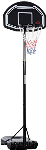 HOMCOM Canasta de Baloncesto para Exterior, Altura Ajustable 160-210 cm, Canasta de Baloncesto Portátil con Tablero de PE, Ruedas y Base Rellenable con Ranura, para Adolescentes y Adultos, Negro