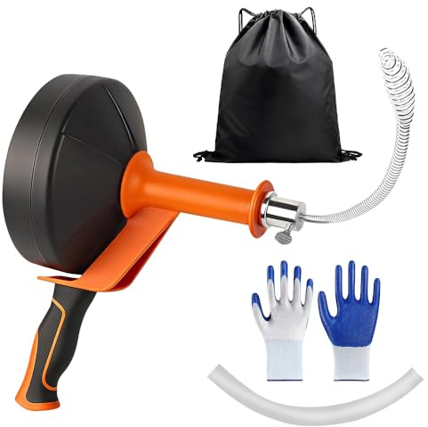 Hojalis Furet Deboucheur Canalisation 10M, Furet Plomberie Flexible avec Gants, Sac de Rangement, Spirale de nettoyage de tuyau, Furet déboucheur Stable pour Cuisine,Salle de Bain,Égouttement et Évier