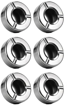 Round Stainless Steel Ashtray, 10cm, 6 Pack Metal Ashtray(Silver) | Stainless Steel, with Lid and Windproof Design, Suitable for Home, Outdoor, Bar, Restaurant, Garden and Other Places