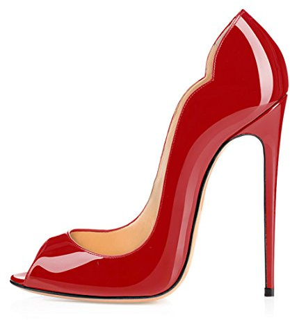 Elashe Escarpins Femme Talon Haut | 12cm Bout Ouvert Talon Aiguille | Pompes à Talons Hauts Rouge EU45