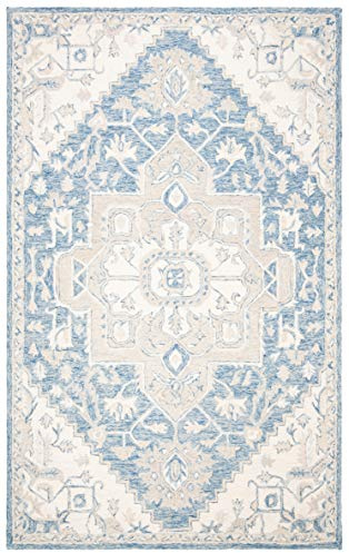 Safavieh Alfombra Tradicional para salón, Comedor, Dormitorio, colección Micro-Loop, Pelo Corto, Color Azul y Marfil, 60 x 110 cm