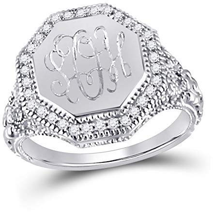 The Personal Exchange Monogram Sterling Silver Octagon Filagree Ring with CZ Accents