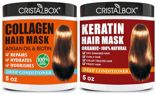2 Pack Collagen Hair Mask & Keratin Hair Mask,Keratin Hair Treatment,Repair Treatment Deep Conditioning Hair Treatment Mask for Damaged Hair,Hydrating Conditioner with Argan Oil for Dry Hair