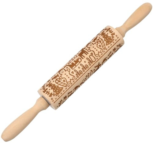 Healifty Christmas Gingerbread Men Wood Holiday Rolling Pin Xmas Festival Cookies Decoration Kitchen Accessories 1pc (Biscuitman)