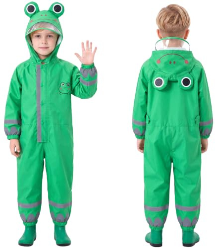 JinBei Imperméable Enfant Garçon Verte Grenouille Modèle Avec Capuche Velo Complet Animal Combinaison Sport Manteaux Protection Poncho Pantalon Respirant Randonnée Pluie 7-10 Ans