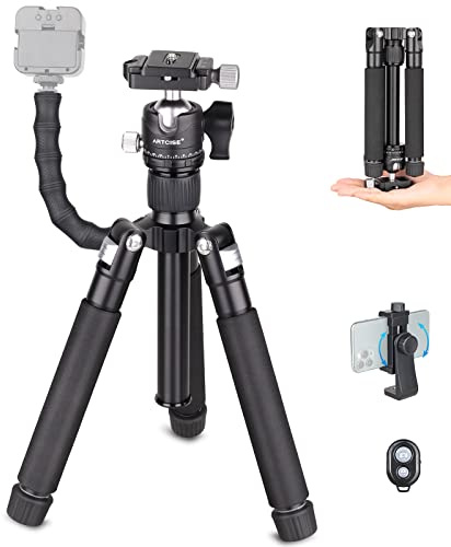 51 cm (20) mini skrivbordsstativ, ARTCISE bärbart kompakt skrivbord ministativ med panorama kulhuvud 1/4 tum snabbfrigöringsplatta för DSLR-kamera mobiltelefon