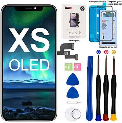 EFAITH Écran pour iPhone XS OLED de Rechange Ecran Tactile 3D Digitizer Assembly Numériseur d'écran.avec Kit De Réparation Verre Trempé,modèle A1920,A2097/A2098/A2099/A2100