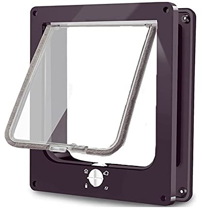 Große Katzenklappe 4 Wege Magnet-Verschluss, Einfache Installation Katzentür Haustiertür, Silent manuelle Hundeklappe Haustierklappe in Wand/Holztür/Upvc innentür(Braun,L)