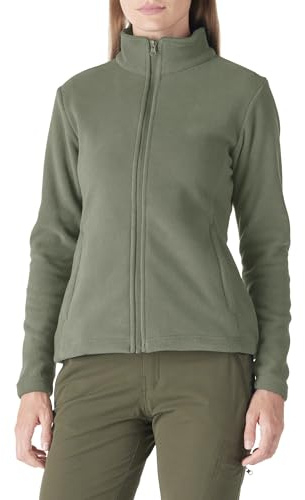 Outdoor Ventures dam fleecejacka med genomgående dragkedja ståkrage dam lätt fleece sweatjacka varm damjacka för löpning, vandring och fritid, Grågrön, M