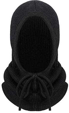 TAGVO Hat Scarves 2 in 1, Windproof Knit Balaclava, Winter Soft Pullover Knit Scarf Beanie Hoodie Scarf, Elastic Neck Warmer Scarf, Unisex Women's Scarves & Wraps for Winter Wear Black