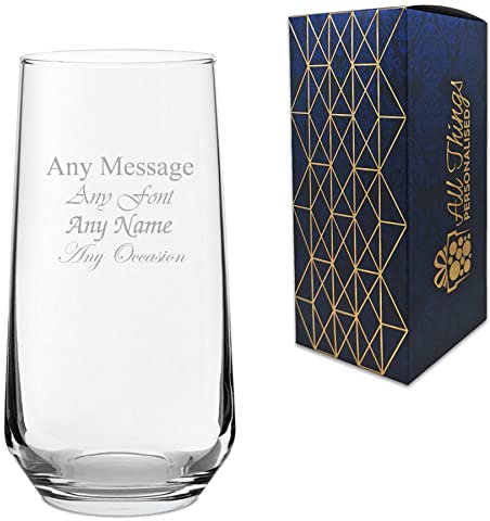 Personalised Engraved Allegra 16.5oz Hiball Glass, Personalise with Any Message for Any Occasion, Stylize from a Variety of Fonts, Gift Box Included, Laser Engraved