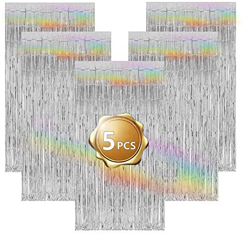 Lametta Vorhang Glitzer Stile Invernale, 5 Pezzi di Folie con Frange Luminose e Lamellen, Ideale per Matrimoni, Compleanni, Bachelorette Party e Bühnendekor（Argento）