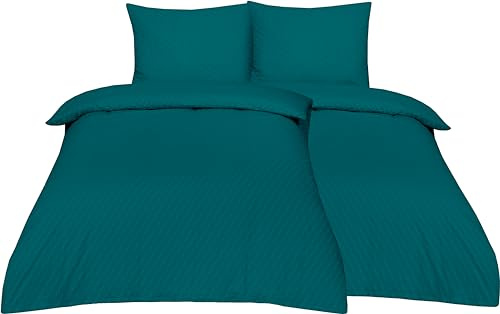 Betz Sängkläder Seersucker 4-delat set i 100 % bomull med dragkedja – strykfri – storlek 135/200 cm 80/80 cm färg petrol