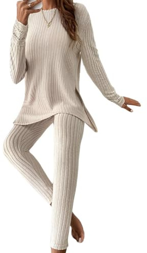 shownicer Completi da Donna 2 Pezzi Tute Casual Maniche Lunghe Pullover Top + Pantaloni Tuta Autunnale e Invernale Set di Pantaloni Abbigliamento C Albicocca S