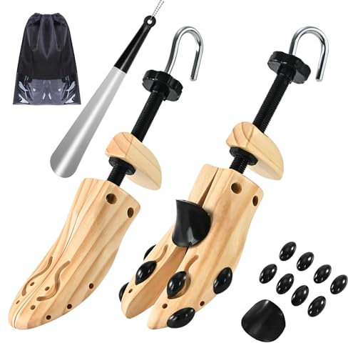 JJDPARTS Wooden Shoe Stretcher, Pair 4-Way Shoe Expander Widener Wooden Shoe Tree Extender spiral pattern for Women and Men L