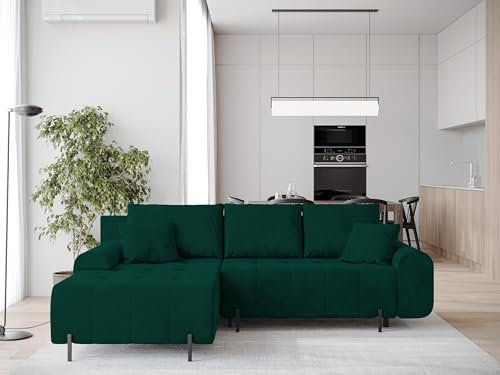 BROMARKT Ecksofa mit Schlaffunktion und Bettkasten Wohnlandschaft 270x180x91 cm Schlafcouch Schlafsofa dreisitzer Sofa mit Stauraum Couch Schlaffläche L Form ARCO Dunkelgrün