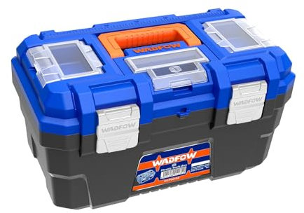 Brigros - Cassette Per Attrezzi Vuote 13/16/19, Cassetta Attrezzi Vuota In Plastica Resistente Con Vassoio, Doppia Chiusura, Scatola Portaminuterie Superiore Trasparente (19, Fibbia Metallo)