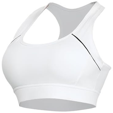 Sports Bras Women High Impact, Seamless Racer Back Padded Support Comfort Bra, Adjustable Running Bra Women High Impact, Ladies Sports Bras for Yoga Gym Workout Fitness White(XL)