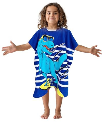 Hillylolly Strandtuch mit Kapuze Kinder, Badehandtuch Kinder Poncho, Handtuch Poncho Schwimmen Kinders Microfaser, für Mädchen Jungen 3-16 Jahre (Dinosaurier, 60 * 120CM)