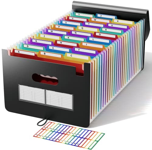 ABC life Cartella Portadocumenti A4 26 Tasche, Porta Documenti Espandibile/Articoli da Ufficio,Multicolore,Portatile,Fisarmonica, Plastica,Perfetta per Casa Scuola,Schede colorate alfabeto A-Z