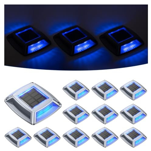 hoyiours Éclairage pour Chemins Spot Solaire Exterieur Puissant IP68 Étanche 12 Articles Eclairage Escalier Exterieur Bleu Balise Solaire Exterieur Jardin 24LM pour Terrasse, Chemin, Piscine et Parc